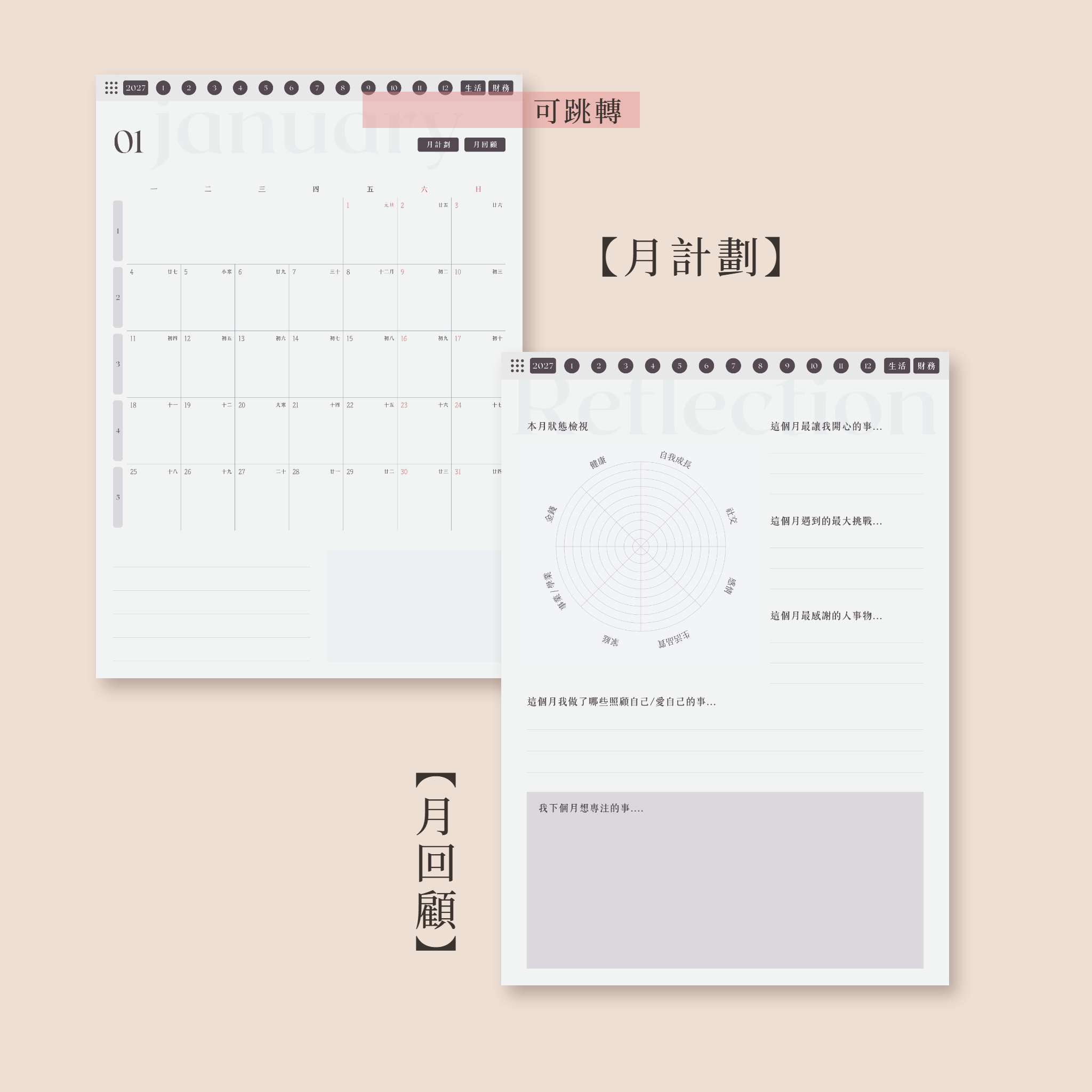 2027 直式電子手帳 05-月計劃-月回顧